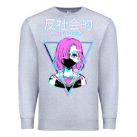 Heather Grey antisocial wave anime Premium Sweatshirt - artisFamous