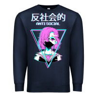 Navy antisocial wave anime Premium Sweatshirt - artisFamous