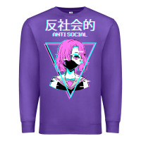 Purple antisocial wave anime Premium Sweatshirt - artisFamous