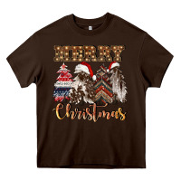 Chocolate Brown merry christmas trees Heavy Core Tee - CowGirlArtShop