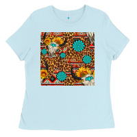 Baby Blue western aztec bull skull seamless pattern Ladies Tee - FaDigitalArtStudio