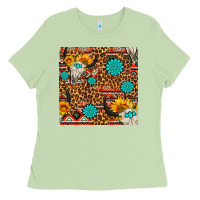 Matcha western aztec bull skull seamless pattern Ladies Tee - FaDigitalArtStudio