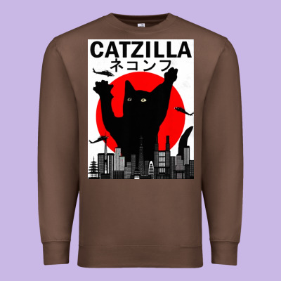 Vintage Catzilla Japanese Sunset Style Premium Sweatshirt Designed By Artisfamous