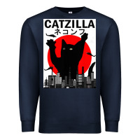 Navy vintage catzilla japanese sunset style Premium Sweatshirt - artisFamous