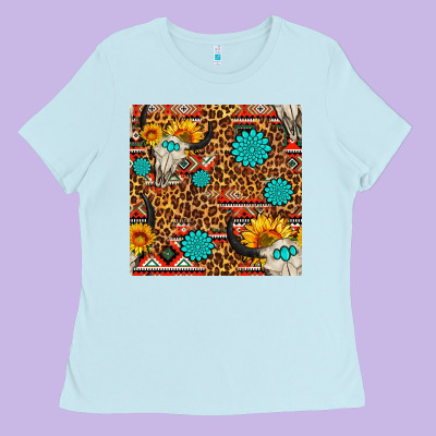 Western Aztec Bull Skull Seamless Pattern Ladies Tee Designed By Fadigitalartstudio