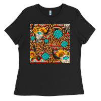 Black western aztec bull skull seamless pattern Ladies Tee - FaDigitalArtStudio