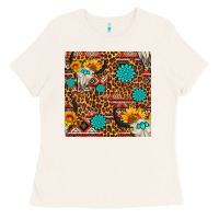 Bone western aztec bull skull seamless pattern Ladies Tee - FaDigitalArtStudio