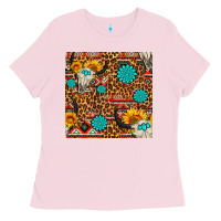 Bubblegum Pink western aztec bull skull seamless pattern Ladies Tee - FaDigitalArtStudio