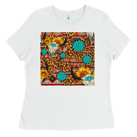 White western aztec bull skull seamless pattern Ladies Tee - FaDigitalArtStudio