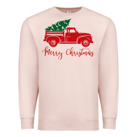 Pale Pink vintage red truck with christmas Premium Sweatshirt - artisFamous