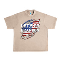 French Oak Let's Go Brandon Ripped Cloth with American Flag Urban Heavy Tee - Jasminsmagicworld