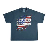 Midnight Navy Let's Go Brandon Ripped Cloth with American Flag Urban Heavy Tee - Jasminsmagicworld