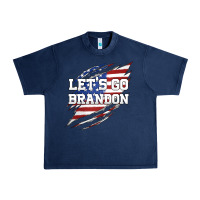 Navy Let's Go Brandon Ripped Cloth with American Flag Urban Heavy Tee - Jasminsmagicworld