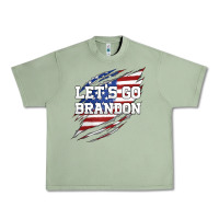 Oil Green Let's Go Brandon Ripped Cloth with American Flag Urban Heavy Tee - Jasminsmagicworld