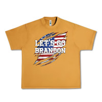 Peanut Butter Let's Go Brandon Ripped Cloth with American Flag Urban Heavy Tee - Jasminsmagicworld