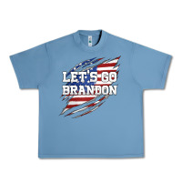 Pebble Blue Let's Go Brandon Ripped Cloth with American Flag Urban Heavy Tee - Jasminsmagicworld
