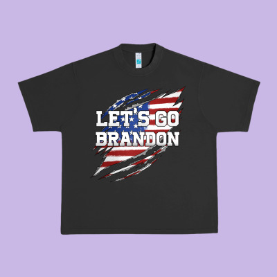 Let's Go Brandon Ripped Cloth With American Flag Urban Heavy Tee Designed By Jasminsmagicworld