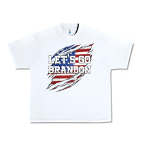 White Let's Go Brandon Ripped Cloth with American Flag Urban Heavy Tee - Jasminsmagicworld