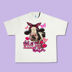 Valentine's Day Shut Up And Kiss Me Heifer Holstein Cow Urban Heavy Tee Designed By Fadigitalartstudio