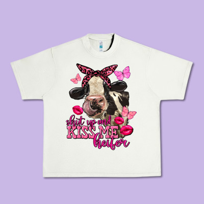 Valentine's Day Shut Up And Kiss Me Heifer Holstein Cow Urban Heavy Tee Designed By Fadigitalartstudio