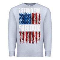 Heather Grey I STAND FOR FREEDOM WITH A DISTRESSED AMERICAN FLAG Premium Sweatshirt - artisFamous