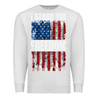 Oatmeal Heather I STAND FOR FREEDOM WITH A DISTRESSED AMERICAN FLAG Premium Sweatshirt - artisFamous