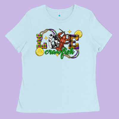 Mardi Gras Love Crawfish Ladies Tee Designed By Fadigitalartstudio