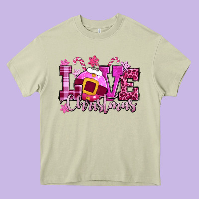 Love Christmas Pink Heavy Core Tee Designed By Cowgirlartshop