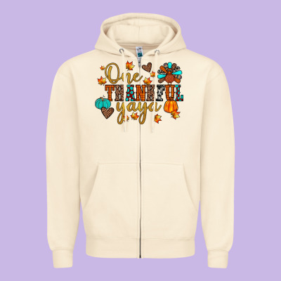 One Thankful Yaya Zipper Hoodie Designed By Jahusdesignshop