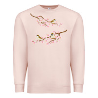 Pale Pink cherry blossom sakura with bird Premium Sweatshirt - artisFamous
