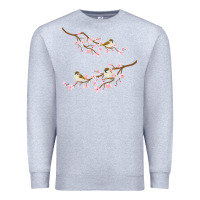 Heather Grey cherry blossom sakura with bird Premium Sweatshirt - artisFamous