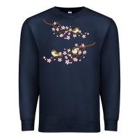 Navy cherry blossom sakura with bird Premium Sweatshirt - artisFamous