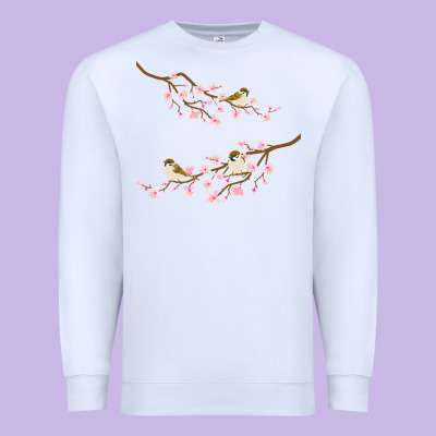 Cherry Blossom Sakura With Bird Premium Sweatshirt Designed By Artisfamous