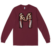 Burgundy name footballcow print letter m Long Sleeve Tee - CowhideDigitalArt