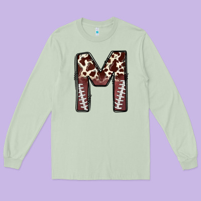 Name Footballcow Print Letter M Long Sleeve Tee Designed By Cowhidedigitalart