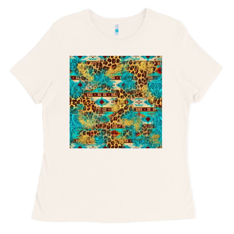 Western Aztec Leopard Glitter Seamless Pattern Ladies Tee by FaDigitalArtStudio | Teevron
