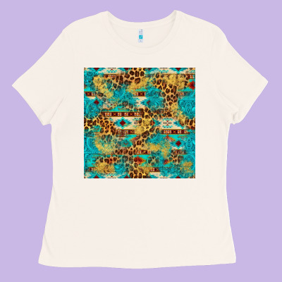Western Aztec Leopard Glitter Seamless Pattern Ladies Tee Designed By Fadigitalartstudio