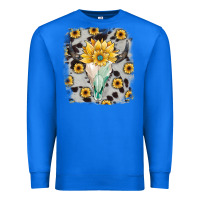 Cowhide Sunflower Gemstone Bull Skull Premium Sweatshirt | Teevron
