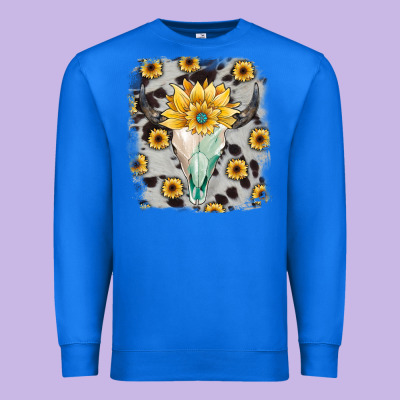 Cowhide Sunflower Gemstone Bull Skull Premium Sweatshirt Designed By Jahusdesignshop