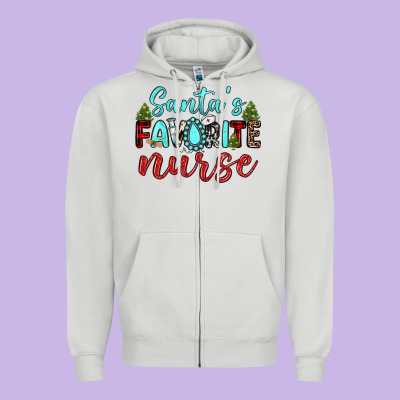 Santa S Favorite Nurse Zipper Hoodie Designed By Jahusdesignshop