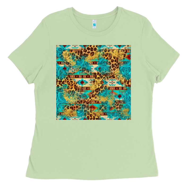 Western Aztec Leopard Glitter Seamless Pattern Ladies Tee by FaDigitalArtStudio | Teevron
