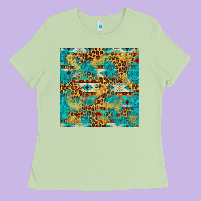 Western Aztec Leopard Glitter Seamless Pattern Ladies Tee Designed By Fadigitalartstudio