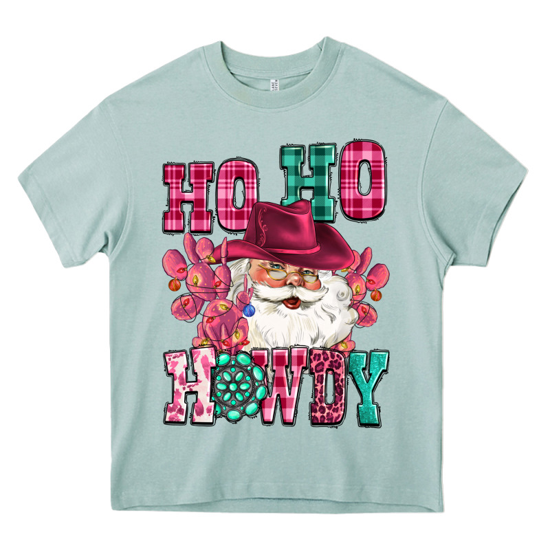 Ho Ho Howdy Santa Pink Christmas Heavy Core Tee by CowGirlArtShop | Teevron