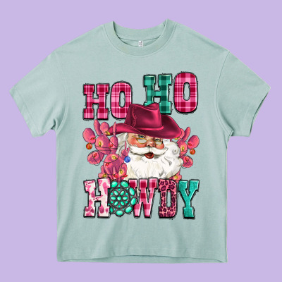 Ho Ho Howdy Santa Pink Christmas Heavy Core Tee Designed By Cowgirlartshop