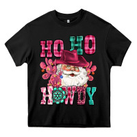 Black ho ho howdy santa pink christmas Heavy Core Tee - CowGirlArtShop