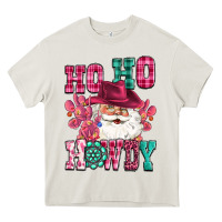 Cream ho ho howdy santa pink christmas Heavy Core Tee - CowGirlArtShop