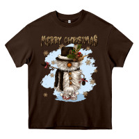Chocolate Brown merry christmas snowman Heavy Core Tee - CowGirlArtShop