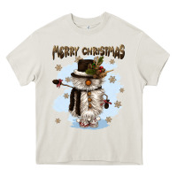 Cream merry christmas snowman Heavy Core Tee - CowGirlArtShop