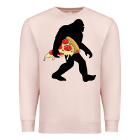 Pale Pink bigfoot carrying pizza Premium Sweatshirt - artisFamous