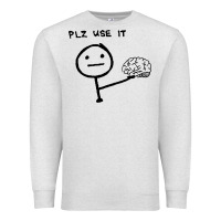 Oatmeal Heather Plz Use It Text Graphic Premium Sweatshirt - artisFamous